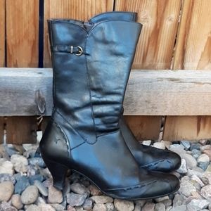 Pikolinos black leather heeled granny boots sz 42
